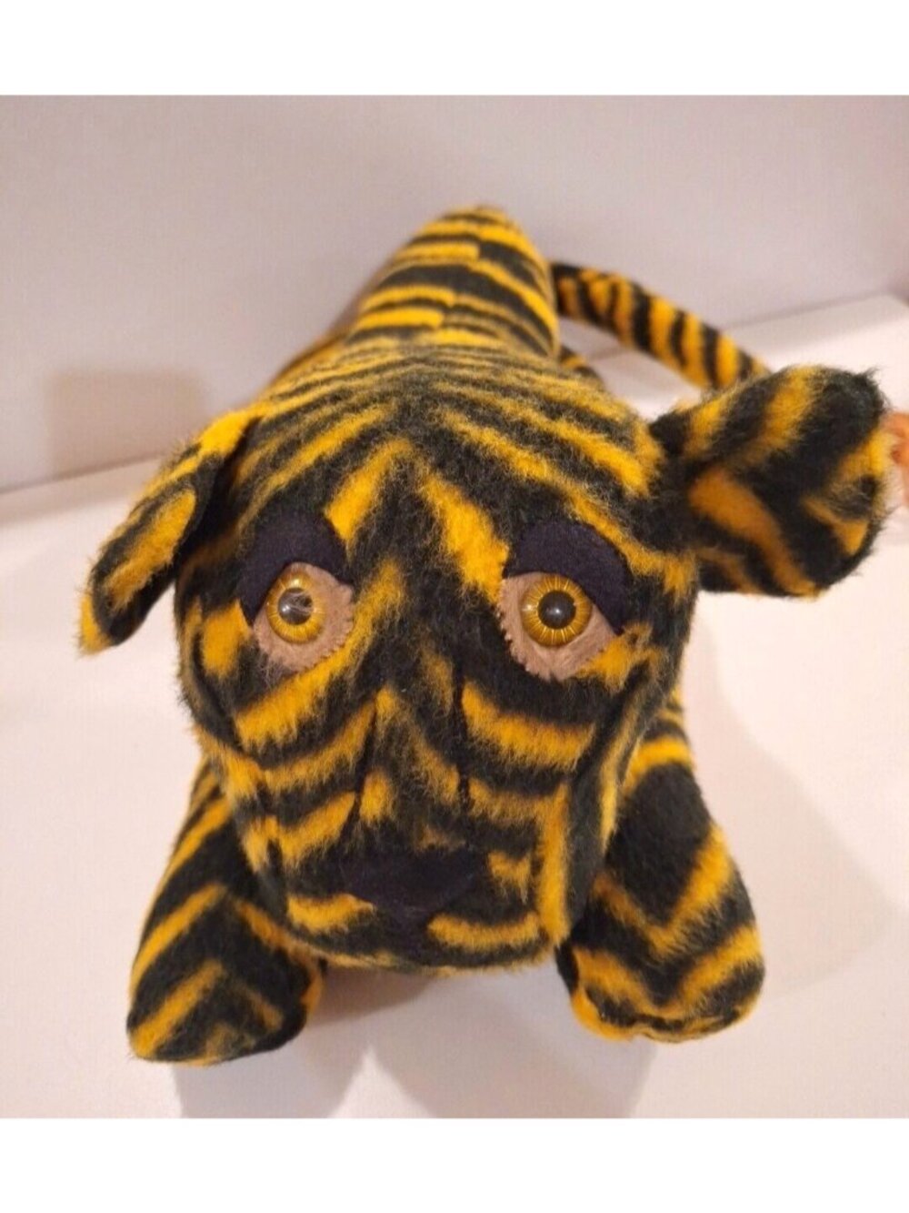 Tiger Plush 17" Laying Orange Black 60s 70s Vintage Handmade Stuffed Animal